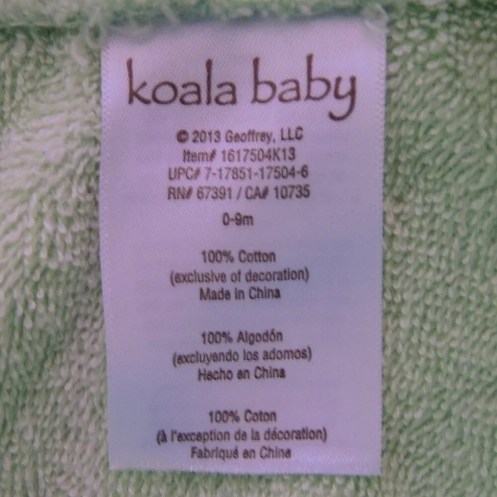 Baby 100% Cotton Terry Hooded Bath Robe Green w/ Duck & Dragonfly 0-9 Mon